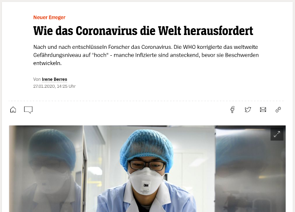 德国新型冠状病毒肺炎疫情最新情况！首例感染者系接触中国同事后染病…